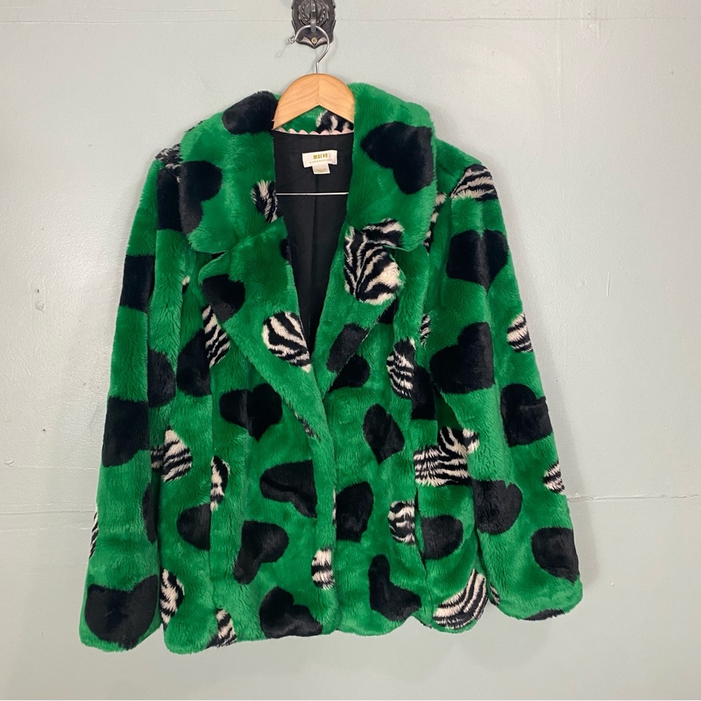 Anthropologie Faux Fur Coat Jacket Hearts Black‎ Zebra Medium